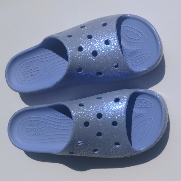 Sparkly glitter platform Moon Jelly Crocs in purple sz 10 - Picture 6 of 12